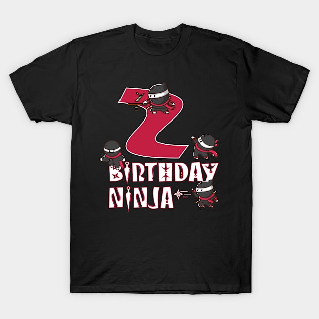 2nd Birthday Ninja 2 Years Old Kid Ninjutsu B-day Party design T-Shirt by Grabitees